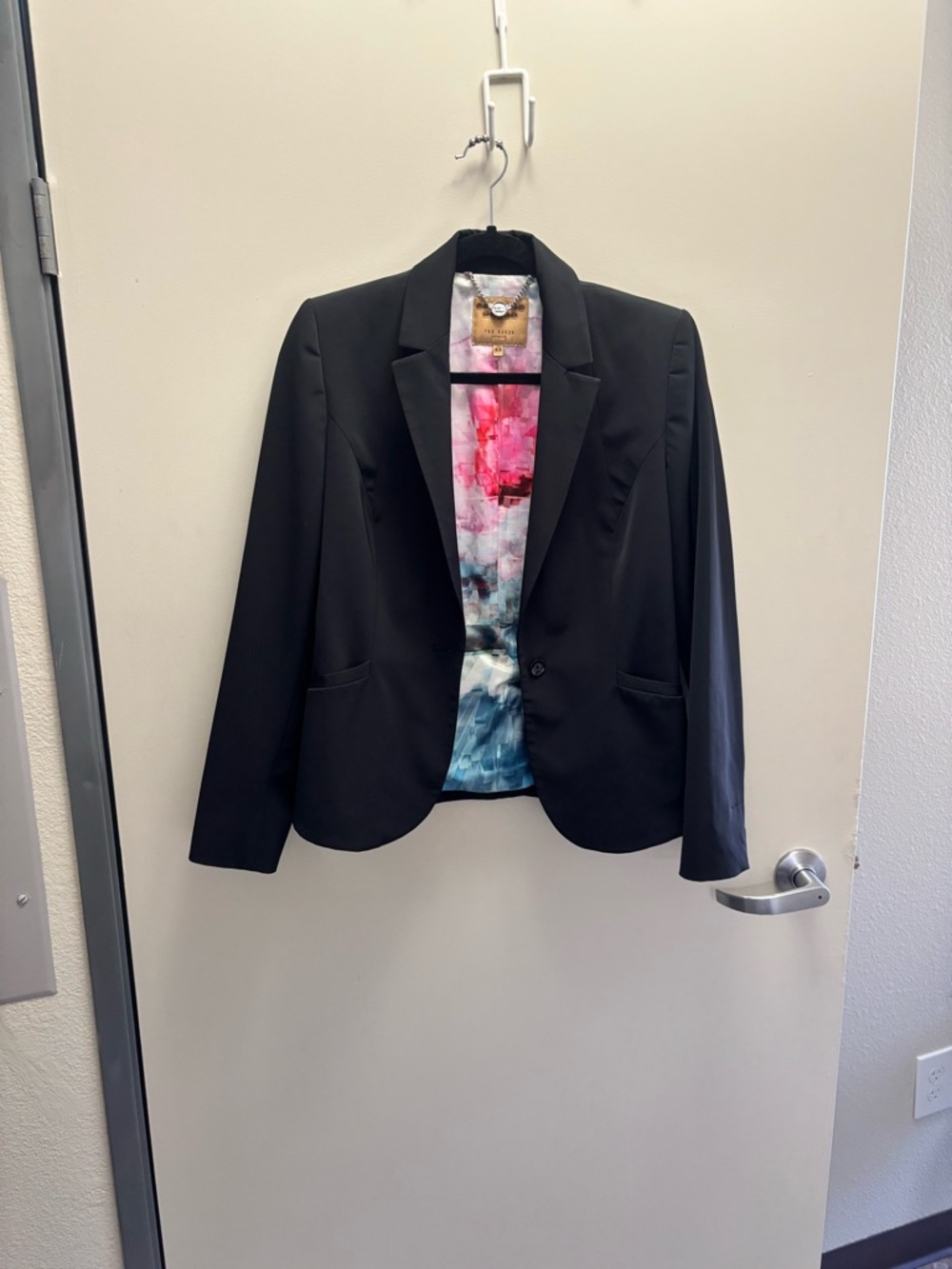 Ted Baker Black Blazer with Pink and Blue Watercolor Lining